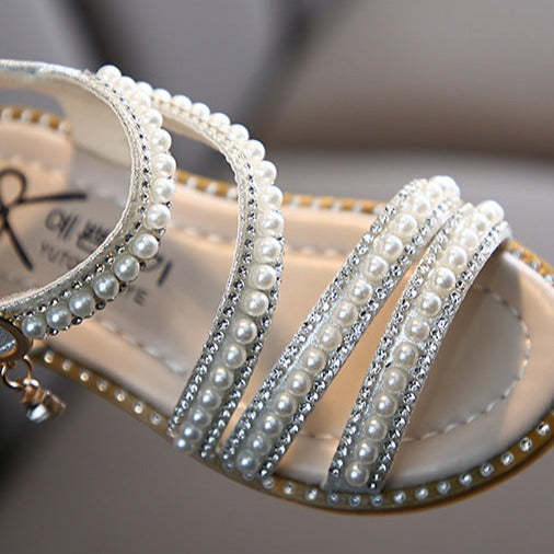 Girls Summer Sandals Pearl Beads Princess Shoes Kids Wedding Shoes