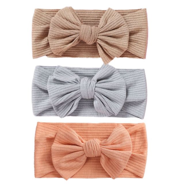 3Pcs/Lot Baby Headbands Stretchy Nylon Headband with Bows for Newborn Baby Girls