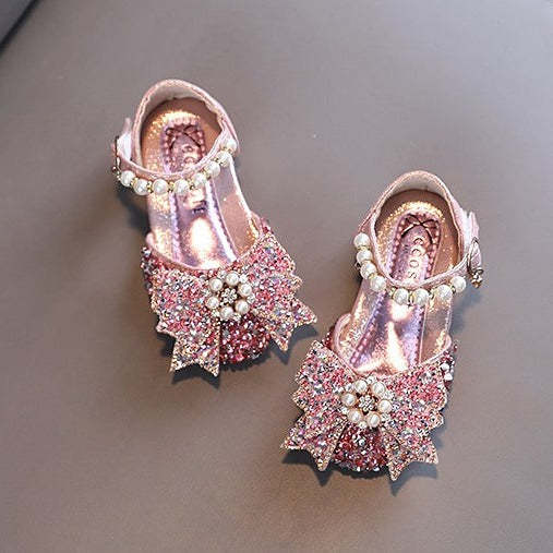 Girls Princess Shoes Baby Pearl Bow Sandals Kids Bling Dance Party Shoes