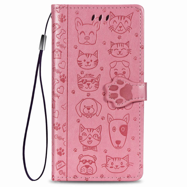 Wallet Phone Case for iPhone 12 Pro,Cartoon Cat Dog Pattern PU Leather Case with Magnetic Clasp and Cash Card Slots Holder Cover for iPhone 11