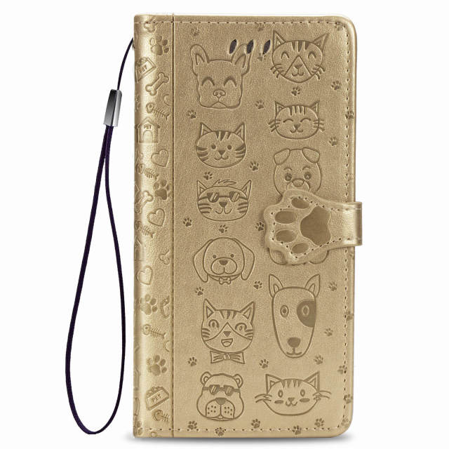 Wallet Phone Case for iPhone 12 Pro,Cartoon Cat Dog Pattern PU Leather Case with Magnetic Clasp and Cash Card Slots Holder Cover for iPhone 11