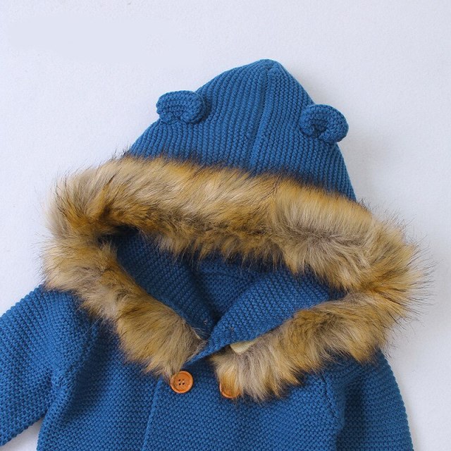 0-24M Baby Sweater Coat,Hooded Knitting Baby Autumn Winter Clothes