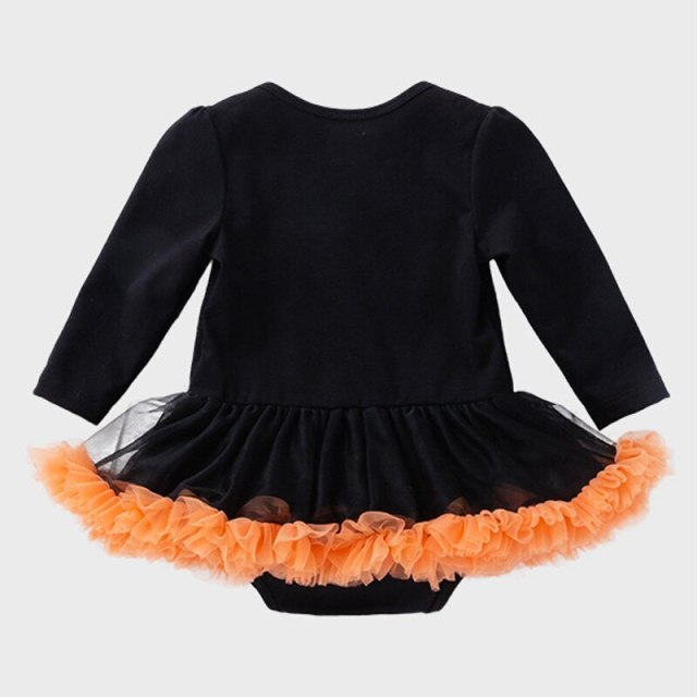 Halloween Baby Girl Dress Sets Black Pumpkin Romper Dress+Headband +Leg Warmers+Shoes 4pcs