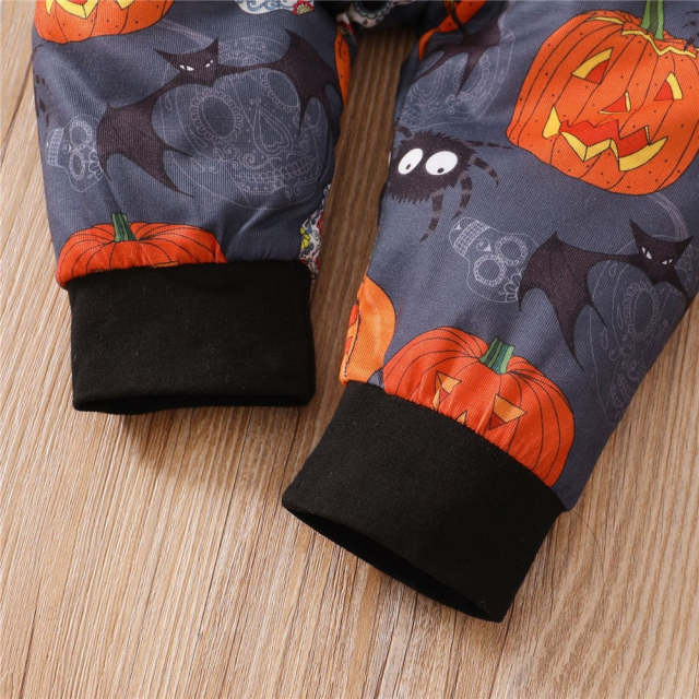 Halloween Baby Boys Clothes Set Pumpkin Printed Rompers+Pant+Hat 3pcs