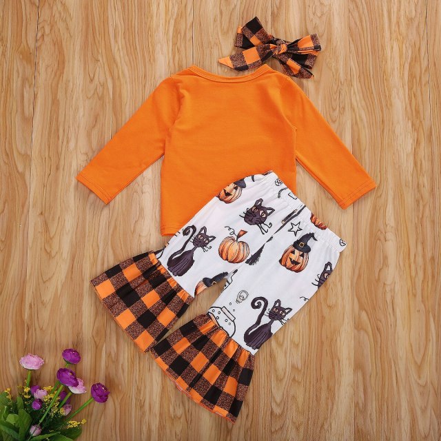 Baby Girls Halloween Clothing Sets Toddler Long Sleeve Pumpkin Printed Costume