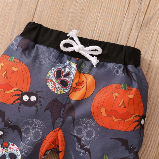 Halloween Baby Boys Clothes Set Pumpkin Printed Rompers+Pant+Hat 3pcs