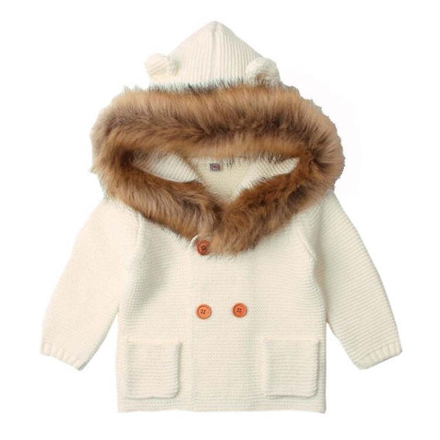 0-24M Baby Sweater Coat,Hooded Knitting Baby Autumn Winter Clothes