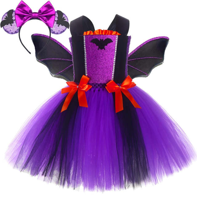 Vampire Bat Halloween Costumes for Girls Witch Tutu Dress Party Outfit