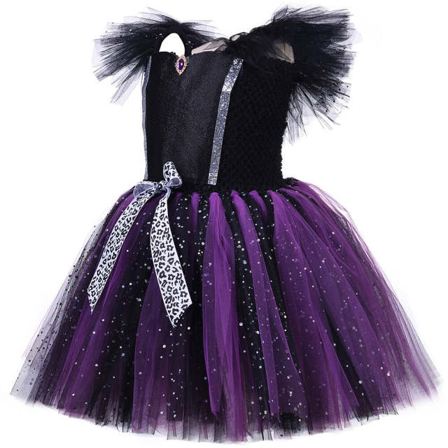 Girls Evil Queen Cosplay Tutu Dress with Horns Wings Halloween Costumes