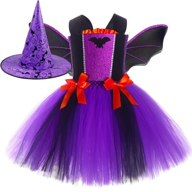 Vampire Bat Halloween Costumes for Girls Witch Tutu Dress Party Outfit