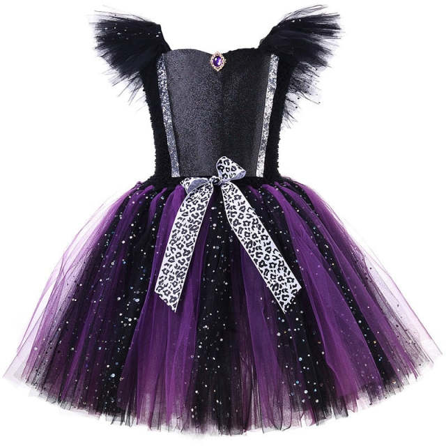 Girls Evil Queen Cosplay Tutu Dress with Horns Wings Halloween Costumes