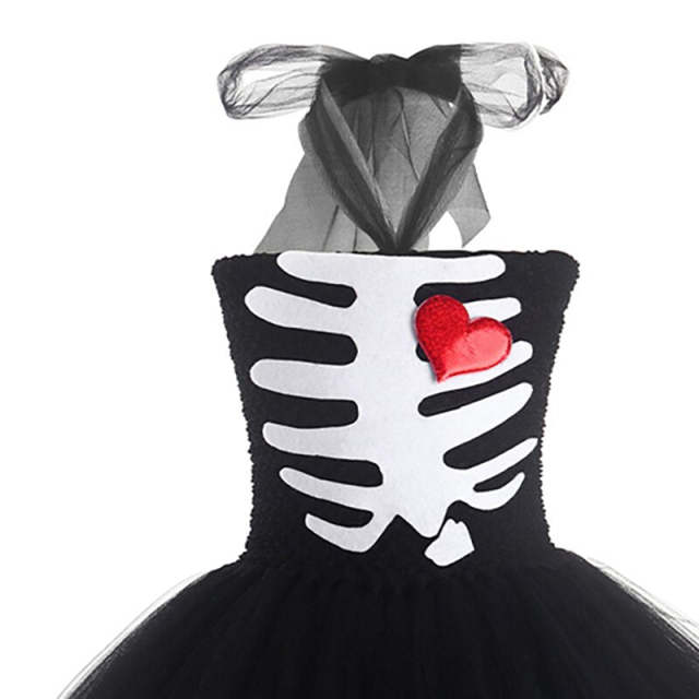Kids Halloween Costume Skull Black Zombie Bride Cosplay Tutu Dresses