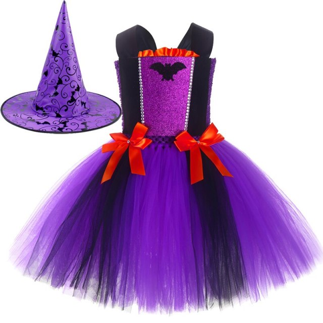 Vampire Bat Halloween Costumes for Girls Witch Tutu Dress Party Outfit