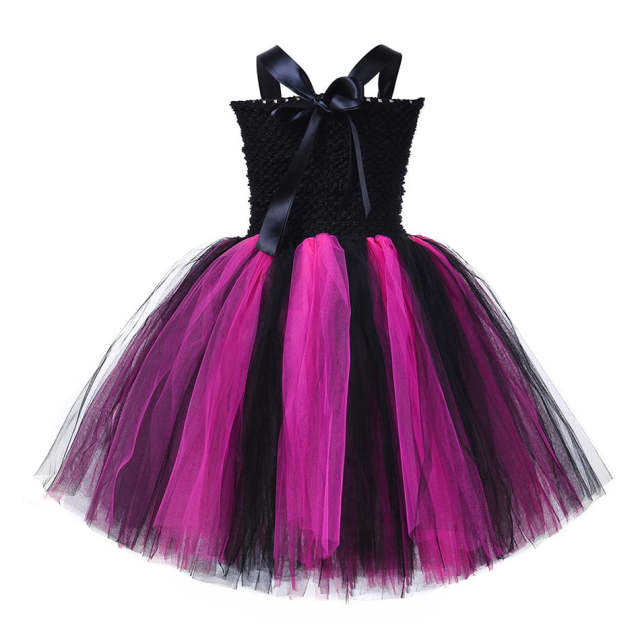 Girls Cosplay Skeleton Dress Costume Halloween Black Flower TuTu Dresses