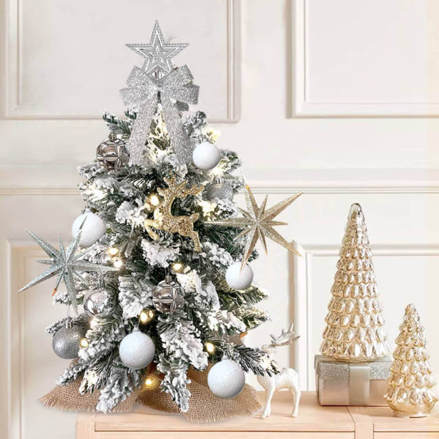 2ft Tabletop Christmas Tree with Light Artificial Small Mini Christmas Decoration with Flocked Snow Exquisite Decor & Xmas Ornaments for Table Top for Home & Offic