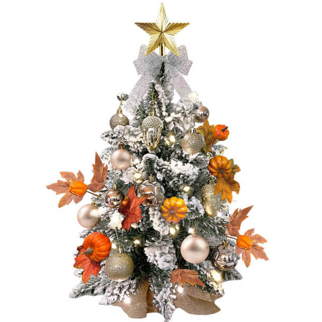 2ft Tabletop Christmas Tree with Light Artificial Small Mini Christmas Decoration with Flocked Snow Exquisite Decor & Xmas Ornaments for Table Top for Home & Offic