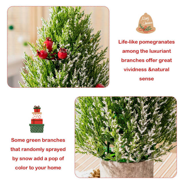 Mini Artificial Christmas Tree 18.5” Tabletop Xmas Tree with 21 Red Berries & 6 Pine Cones, 170 Branch Tips & Pulp Stand