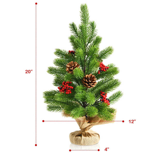 20" Mini Christmas Tree PE Small Artificial Tabletop Christmas Trees Decor with Pine Cones & Red Berries Bedroom Room Porch Table Centerpieces Xmas Decorations