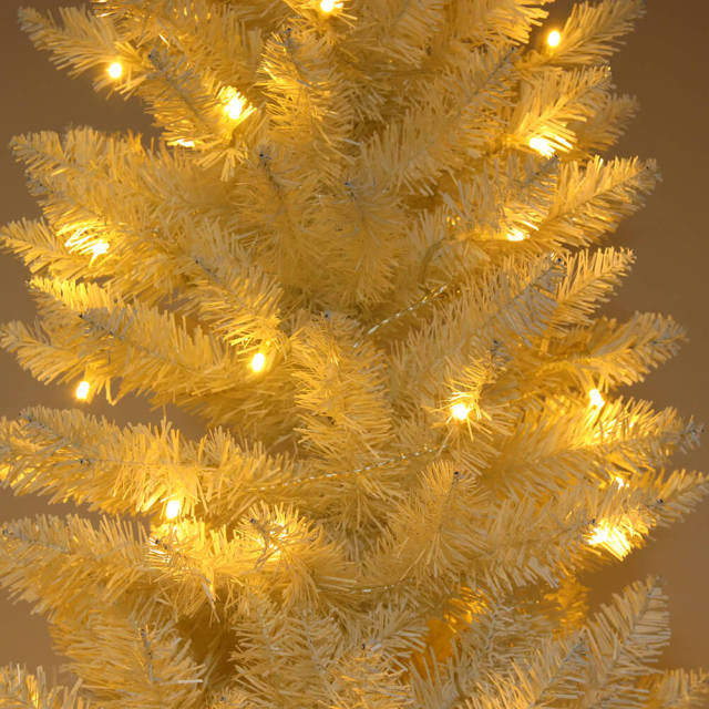 6.5ft Prelit Artificial Slim Christmas Tree 719 Branch Tips Metal Stand Hinged Pencil LED Xmas Tree Christmas Decorations Home Festival Decorations