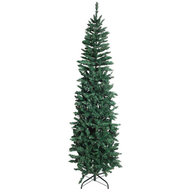 6.5ft Prelit Artificial Slim Christmas Tree 719 Branch Tips Metal Stand Hinged Pencil LED Xmas Tree Christmas Decorations Home Festival Decorations