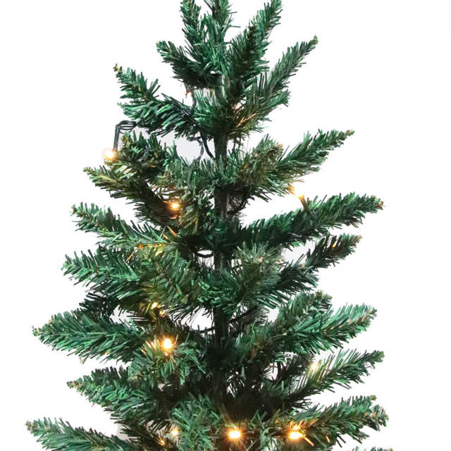 6.5ft Prelit Artificial Slim Christmas Tree 719 Branch Tips Metal Stand Hinged Pencil LED Xmas Tree Christmas Decorations Home Festival Decorations