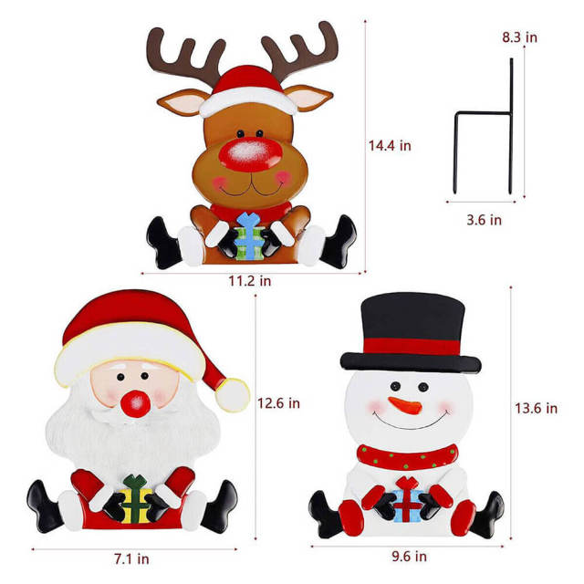 3Pcs Christmas Yard Signs With LED Lights Santa Claus Snowman Christmas Elk Lawn Sign With Stakes