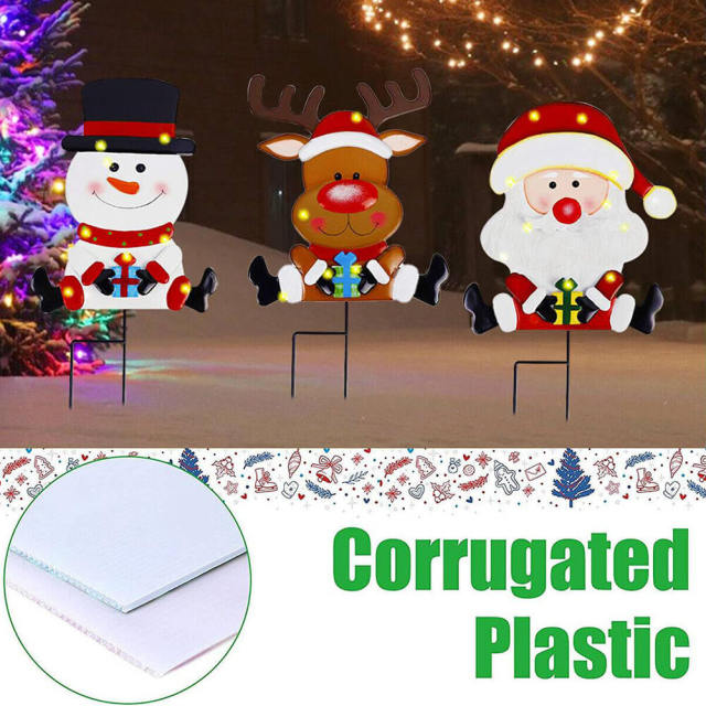 3Pcs Christmas Yard Signs With LED Lights Santa Claus Snowman Christmas Elk Lawn Sign With Stakes