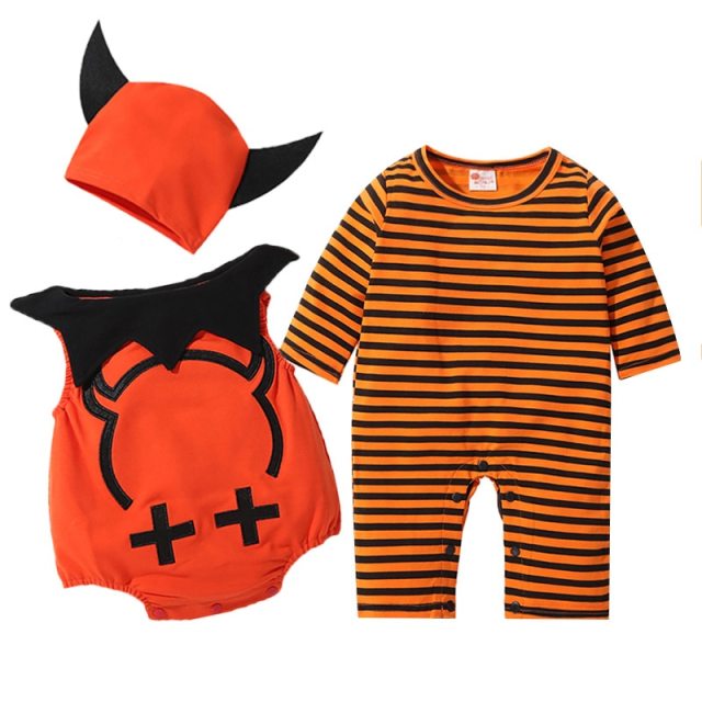 Baby Boys Halloween Clothes Set Bat Pumpkin Vampire Cosplay Long Sleeve Jumpsuit