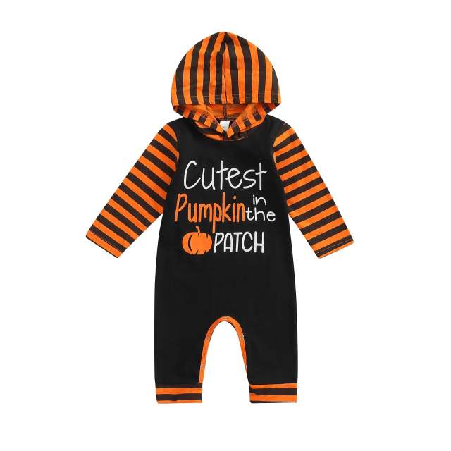 0-18M Infant Baby Girl Boy Halloween Long Sleeve Striepd Hooded Jumpsuit