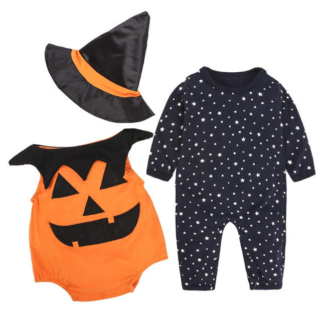 Baby Boys Halloween Clothes Set Bat Pumpkin Vampire Cosplay Long Sleeve Jumpsuit