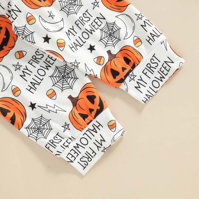 Baby Girls Boys Halloween Romper Pumpkin Printing Long Sleeve Jumpsuits
