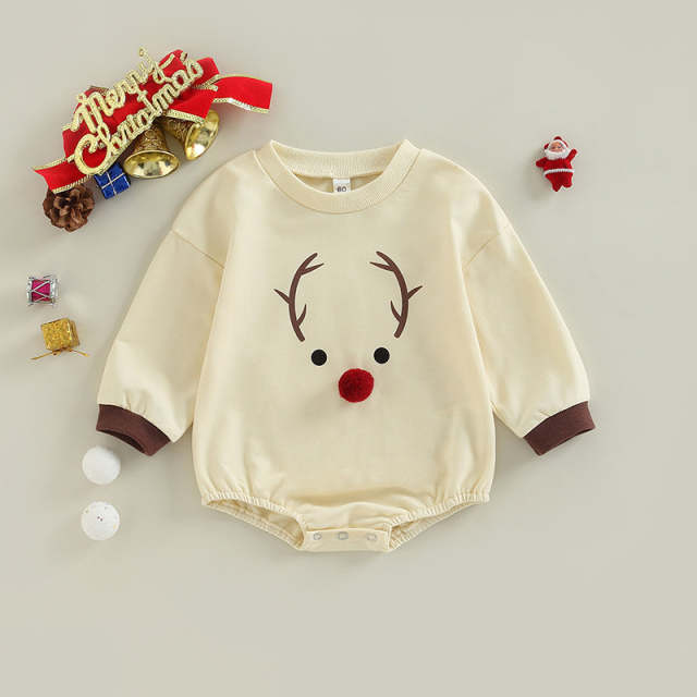Baby Boys Girls Christmas Elk Print Long Sleeve Jumpsuit Clothes for 0-18M