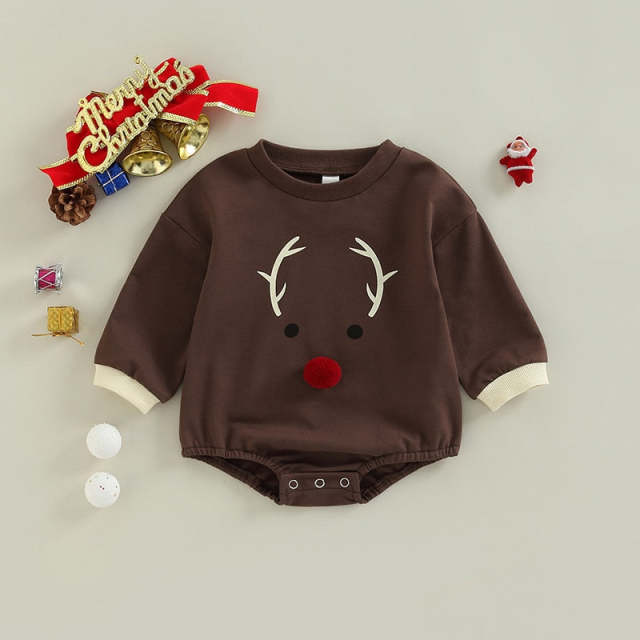Baby Boys Girls Christmas Elk Print Long Sleeve Jumpsuit Clothes for 0-18M