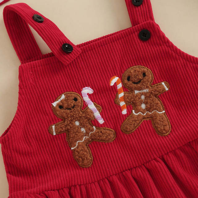 Infant Baby Girl Christmas Long Sleeves Romper Gingerbread Man Dress