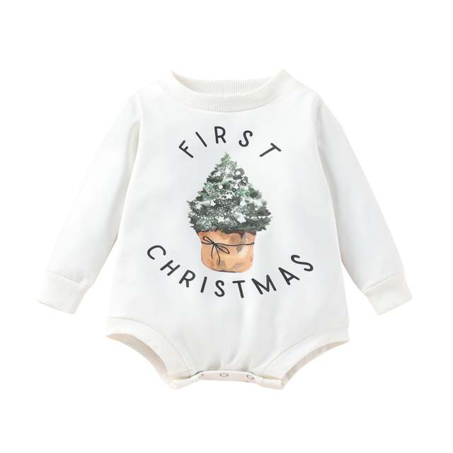 Baby Girls Boys Long Sleeve Romper Christmas Tree Print Casual Playsuit