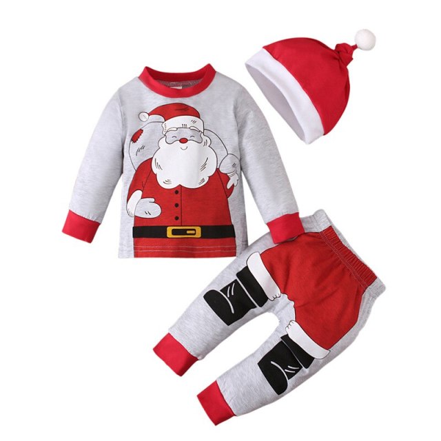 Boy Girl Christmas Santa Claus Cosplay Costumes Long Sleeve Top+Trousers+Hat Set
