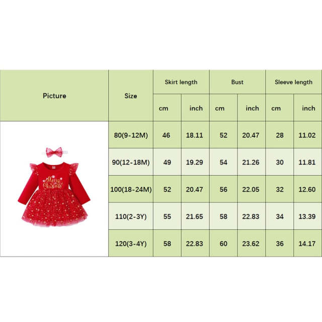 Merry Christmas Red Dress For Baby Girl Long Sleeve Tutu Dresses with Headband
