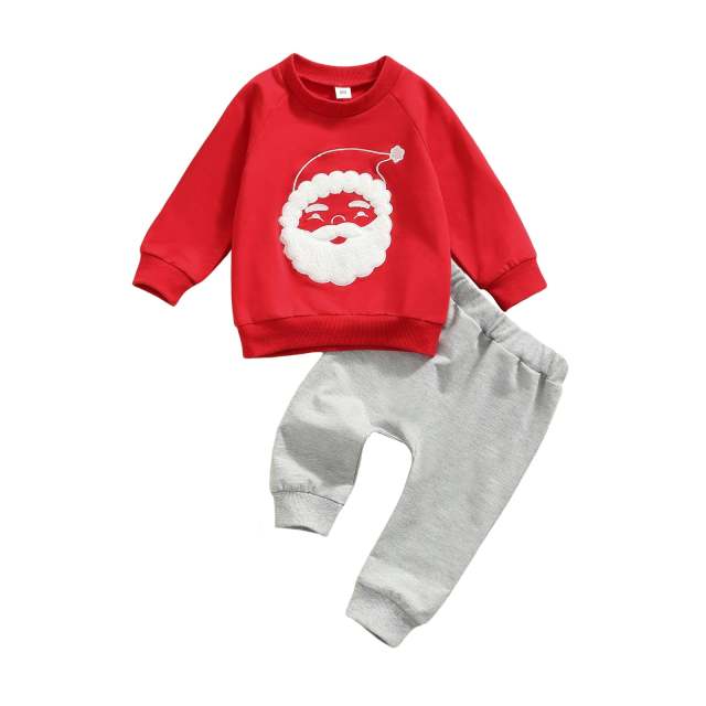 0-4Y Toddler Baby Boy Girl 2Pc Santa Claus Print Christmas Clothing Set