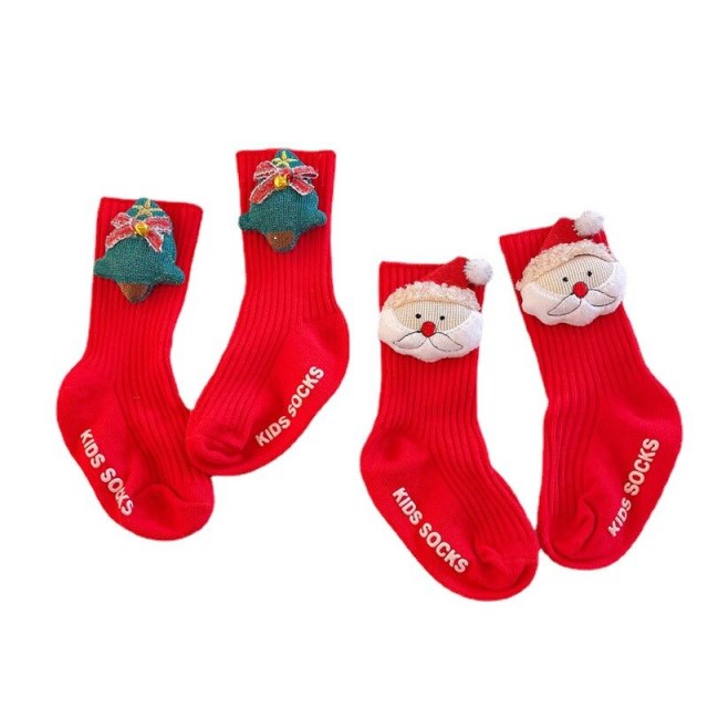 Baby Christmas Socks Xmas Doll Toddler Girls Boys Mid Tube Non-slip Sock
