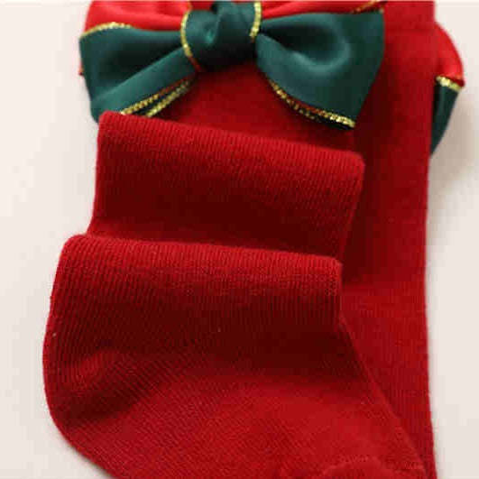 Baby Girls Boys Christmas Socks Toddler Big Bow Knee High Long Socks