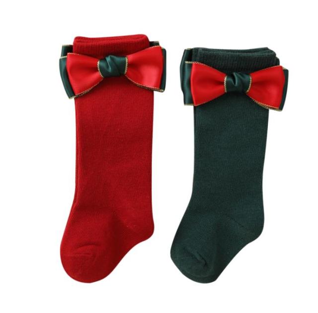 Baby Girls Boys Christmas Socks Toddler Big Bow Knee High Long Socks