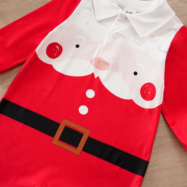 0-18M Baby Boy Christmas Santa Claus Print Red Long-sleeve Jumpsuit