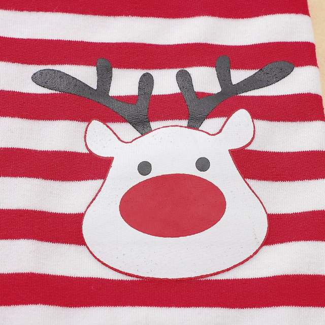 Baby Boy/Girl Deer Embroidered Long-sleeve Hoodie and Striped Sweatpants 2pcs Xmas Set