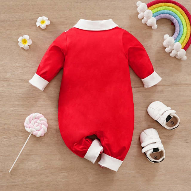 0-18M Baby Boy Christmas Santa Claus Print Red Long-sleeve Jumpsuit