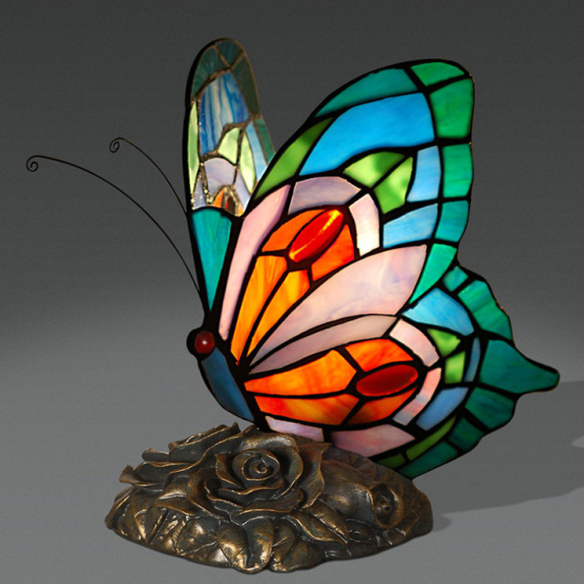 Tiffany Butterfly Night Light,OOVOV Creative Stain Glass Butterfly Nightlight with Resin Base for Kids Room Little Desk Lamp Light Best Gift