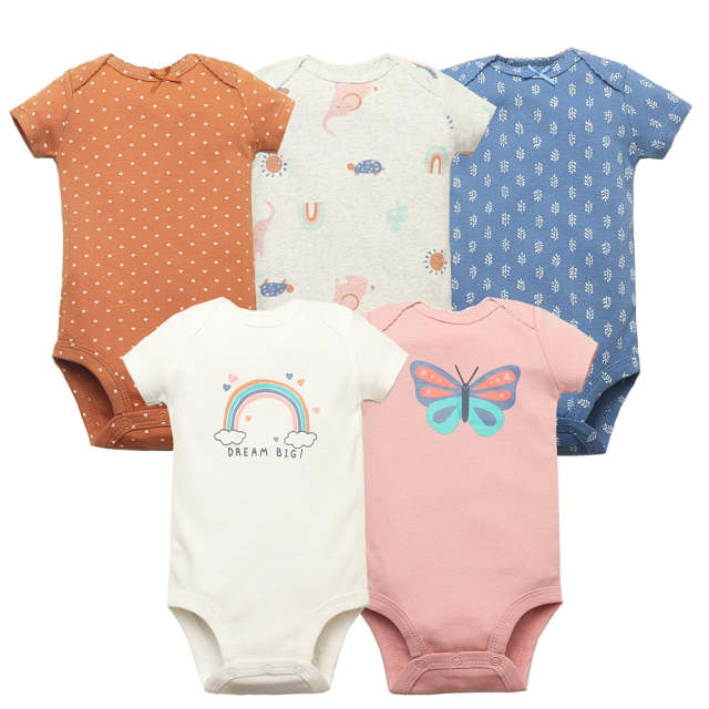 5-pack Baby Girls Short Sleeve Variety Onesies Bodysuits,Cotton Toddler Clothing