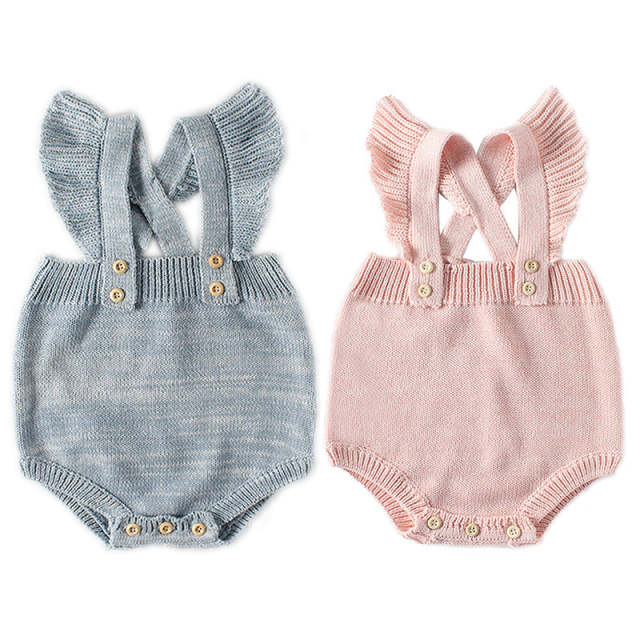 Baby Girls Knitted Ruffle Cute Romper Cross Bandage Jumpsuit Bodysuit