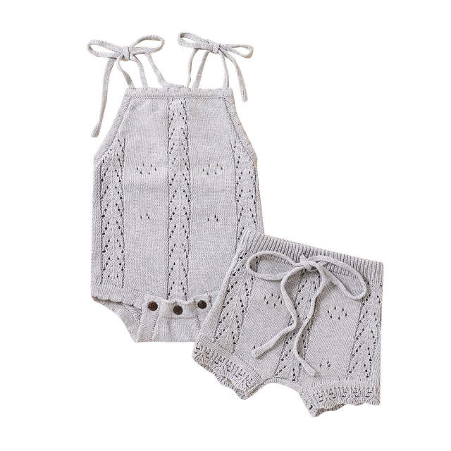 Baby Girls Knitted Shorts Set Backless Rompers+Drawstring Shorts Sets