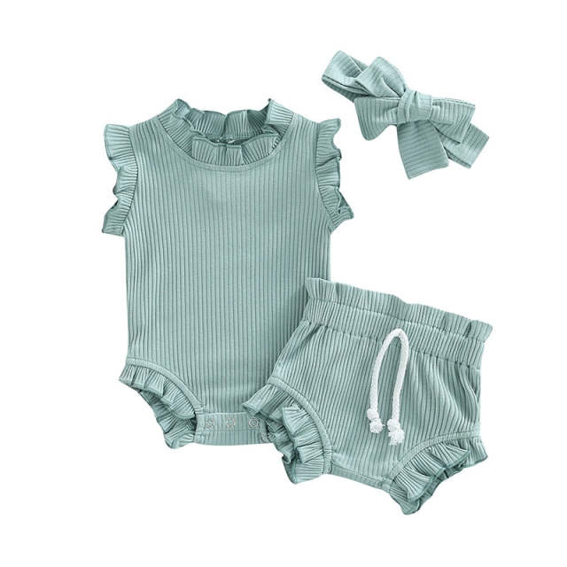 Newborn Baby Girls Ruffles Romper+Bloomers Shorts Summer Clothes Sets