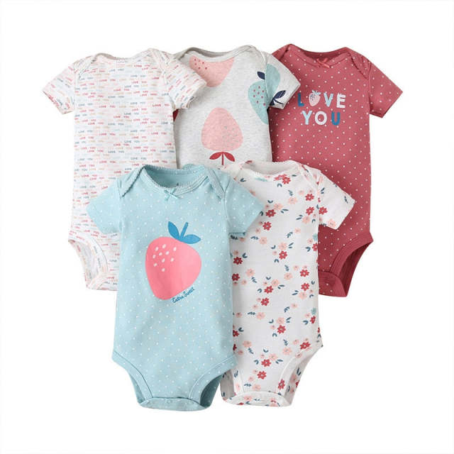 5-pack Baby Girls Short Sleeve Variety Onesies Bodysuits,Cotton Toddler Clothing